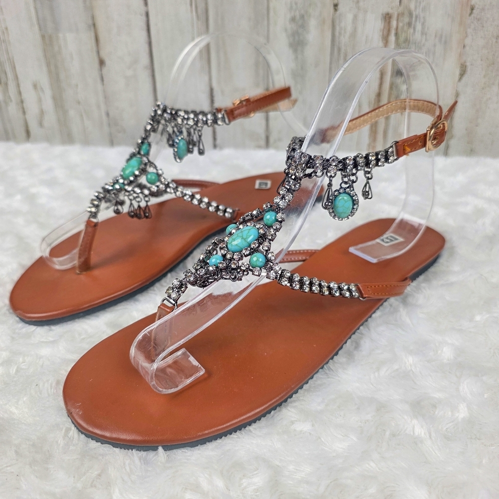 Women's Bohemian Jeweled Flat Sandals Size 41 US 10
